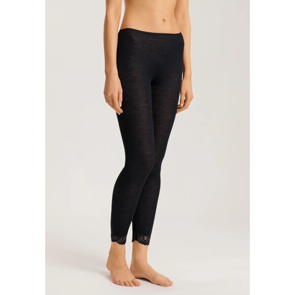 💥NWT💥 HANRO Woolen & Silk Blend Lace Trim Leggings Black Ribbed NWT - Picture 1 of 12